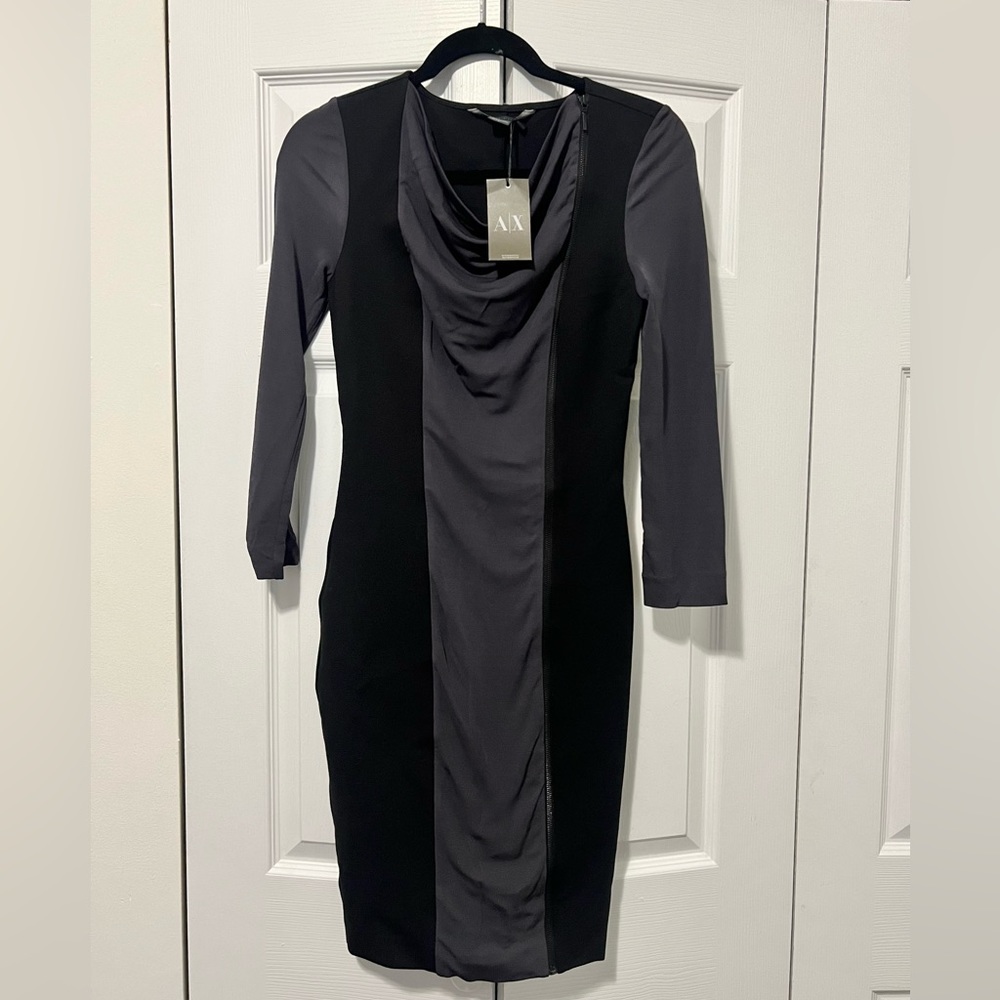 Bodycon Armani Exchange grey and black zipper dress